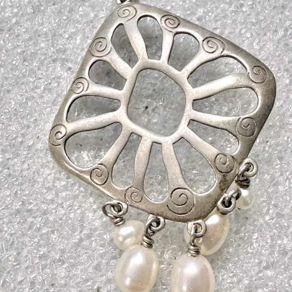 Silpada RARE Vintage Sterling Silver Cutout Earrings w/Hanging Pearls - Picture 5 of 7